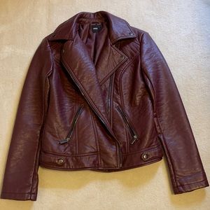 ASOS Burgundy Faux Leather Moto Jacket Size 8 New Without Tags